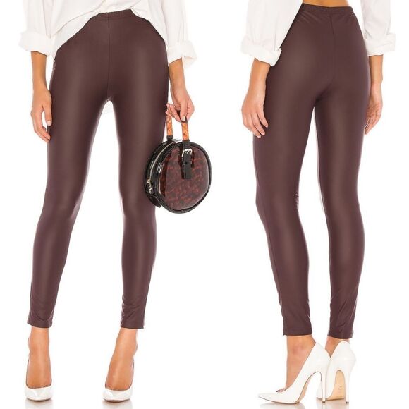 Plush Fleece Lined Liquid Faux Leather Leggings in Wine XS - Picture 2 of 6